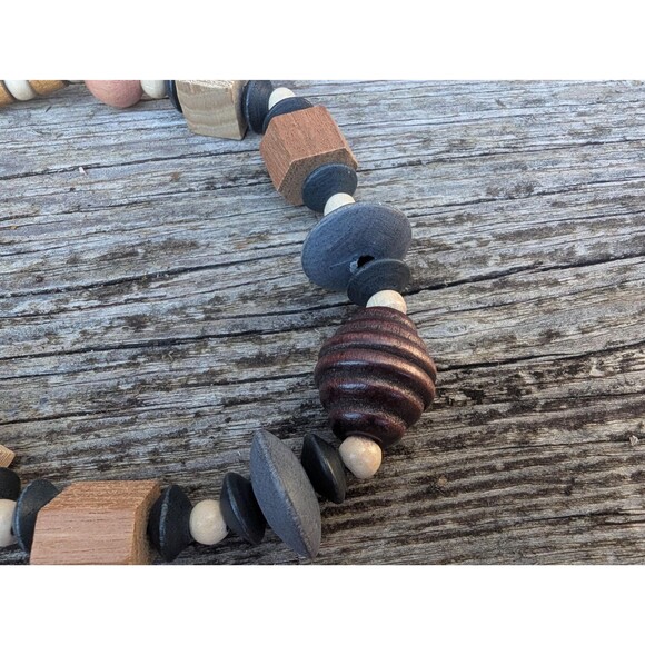 Vintage Wood Beaded Necklace: Earthtone Chunky Necklace - Picture 7 of 11